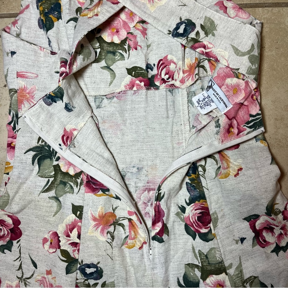 Vintage Linen Maxi Dress Daisy of California Floral XS/S Cottagecore USA Made - Picture 10 of 13
